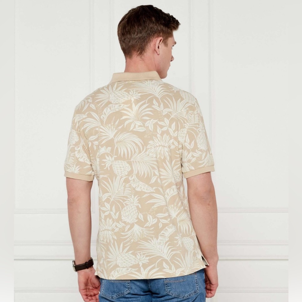 Beige Hetcher Tropical Print Polo Shirt - Men's Casual Polo size XL